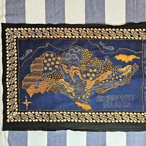 Vintage Handmade 100% Cotton Batik Printed Singapore Island Wall Hanging